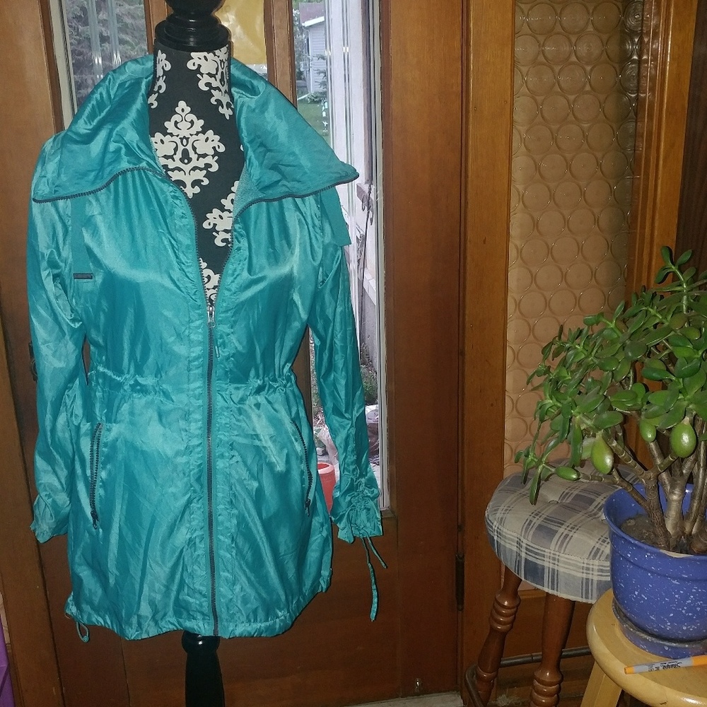 NEW Mondetta | Womens Anorak Aqua Blue Stylish Cinch Waist Rain Jacket Small